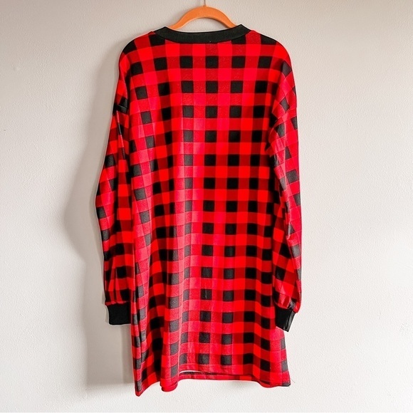 Red & Black Plaid Long Sleeve Crew Neck Shirt Shift Dress Extra Large - Picture 2 of 7